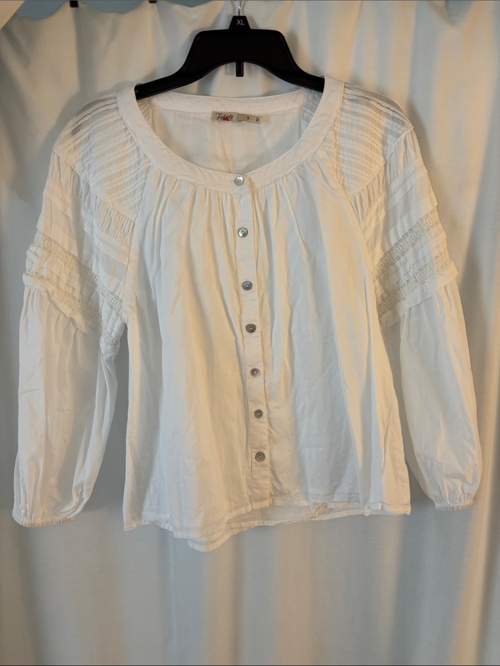 Faherty White Button-Front Peasant Blouse